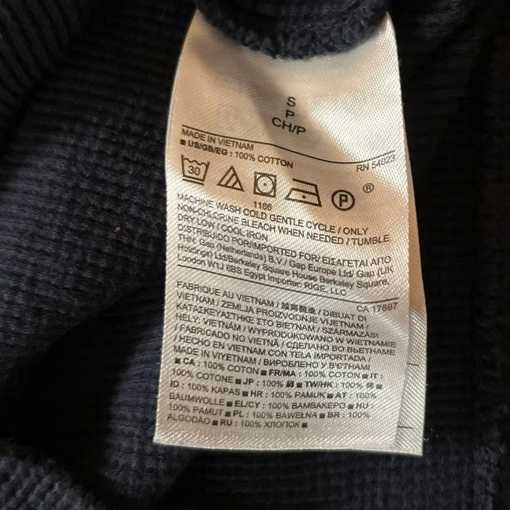 Banana Republic Mens Waffle Knit Raglan Hoodie Navy Blue Cream Small